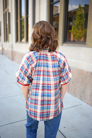 Red and Blue Plaid Short Sleeve Top | Raya Entro