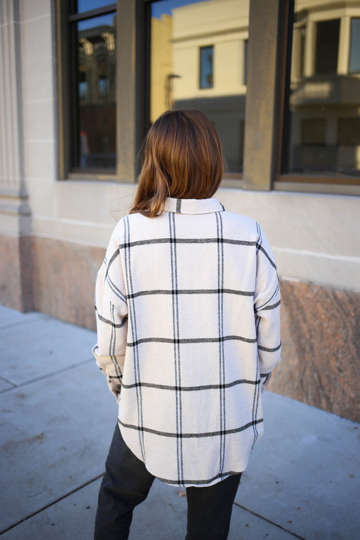 Ivory and Black Plaid Button-Down Top | Boutique Elise | Cameron Blu Pepper