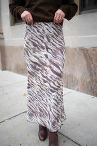 Brown Printed Mesh Midi Skirt | Mallory Hyfve