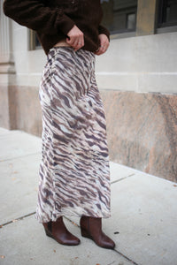 Brown Printed Mesh Midi Skirt | Mallory Hyfve