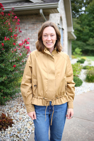 Camel Funnel Neckline Short Trench Jacket | Minnie Entro