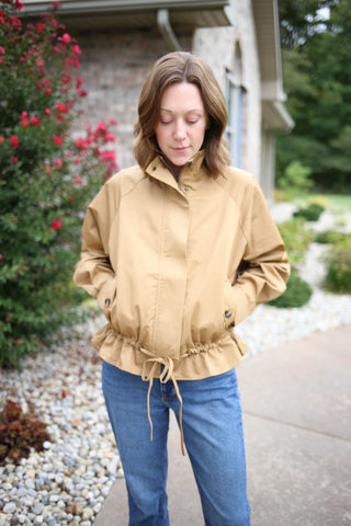 Camel Funnel Neckline Short Trench Jacket | Minnie Entro