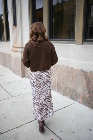 Brown Printed Mesh Midi Skirt | Mallory Hyfve