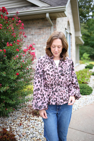 Mauve purple leopard print jacket, Entro