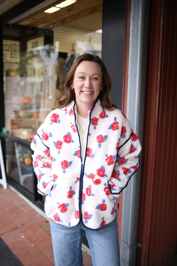 Red Floral Fleece Jacket | Jill Very J