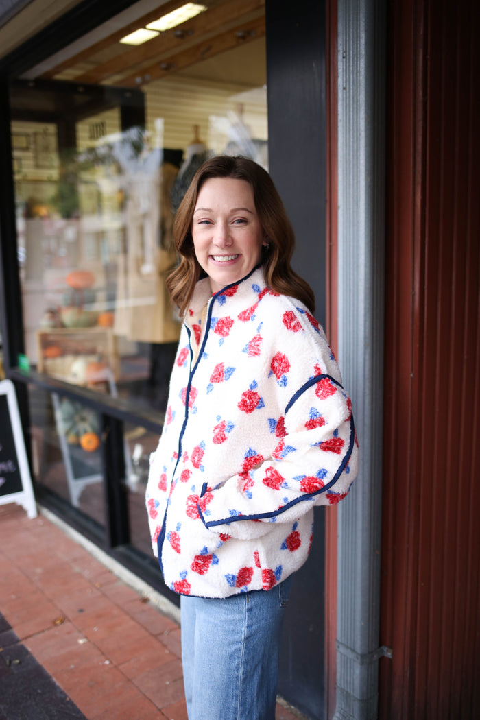 Red Floral Fleece Jacket | Jill Very J