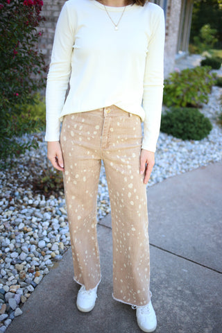 Tan Fawn Print Crop Denim Pants | Fran Dottie