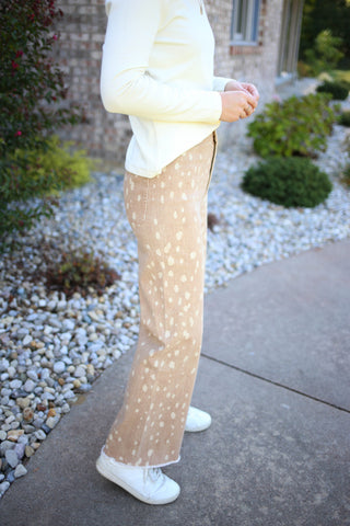 Tan Fawn Print Crop Denim Pants | Fran Dottie