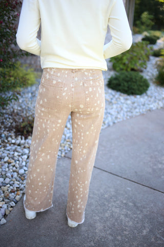 Tan Fawn Print Crop Denim Pants | Fran Dottie