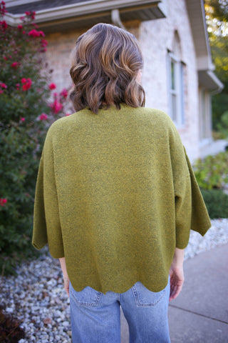 Olive Green Scallop Hem 3/4 Sleeve Sweater | Jenny Hem & Thread