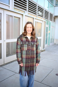 Plum and Green Plaid Jacket with Fringe | Jentry tribal clothing