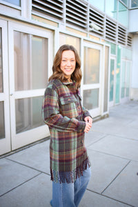 Plum and Green Plaid Jacket with Fringe | Jentry tribal clothing