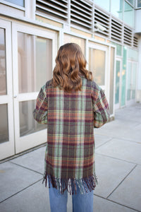 Plum and Green Plaid Jacket with Fringe | Jentry tribal clothing