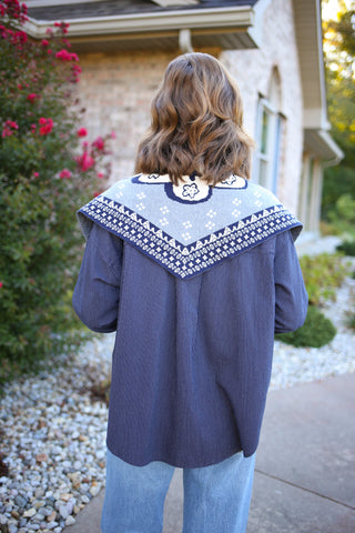 Pinstripe Navy Button-Down Boyfriend Shirt | Penny Hem & Thread