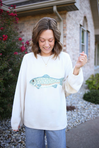 Cream fish print detail oversized sweater, Very J