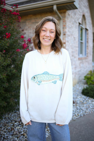 Cream Fish Detail Long Sleeve Sweater Very J