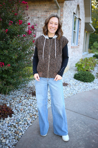 Leopard Print Quilted Hooded Vest | Lynn Staccato