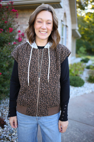 Leopard Print Quilted Hooded Vest | Lynn Staccato