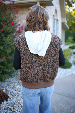 Leopard Print Quilted Hooded Vest | Lynn Staccato