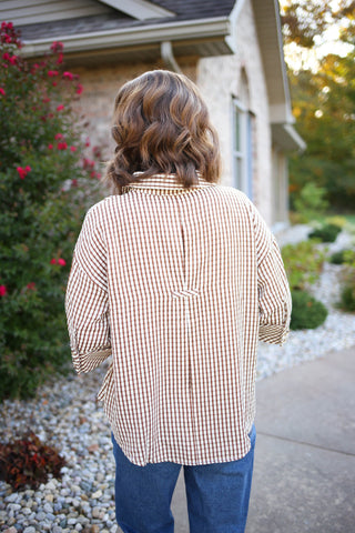 Brown Check Print V-Neck Blouse | Tonya Entro