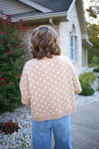 Taupe and White Polka Dot Short Sleeve Sweater | Sandy Entro