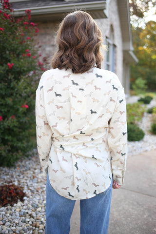 Dachshund Print Cream Button-Down Top | Margo Entro