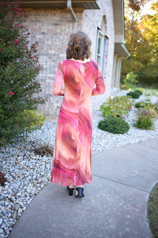 Pink and Red Mesh Overlay Maxi Dress | Mandy Gilli