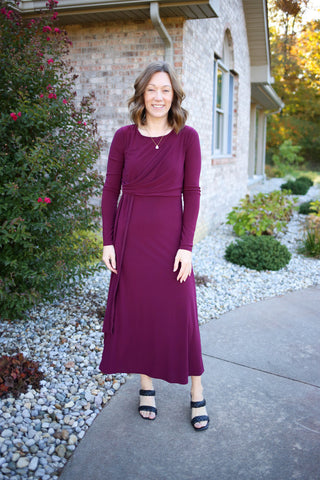Burgundy Long Sleeve Maxi Dress | Rylee Gilli