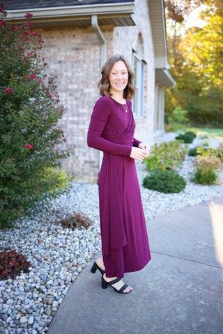 Burgundy Long Sleeve Maxi Dress | Rylee Gilli