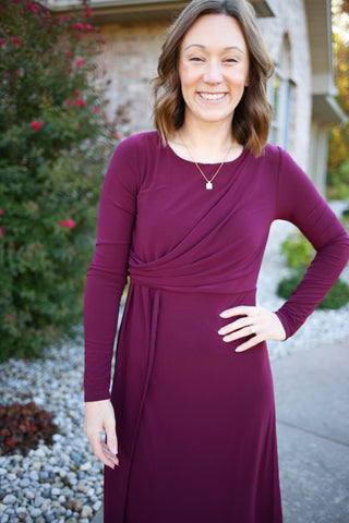 Burgundy Long Sleeve Maxi Dress | Rylee Gilli