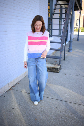 Fuchsia Pink and Lavendar Stripe Cardigan Vest | Adrianna Wishlist