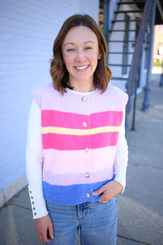 Fuchsia Pink and Lavendar Stripe Cardigan Vest | Adrianna Wishlist