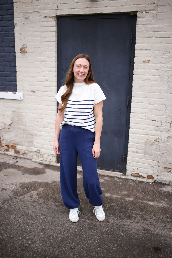 Navy and White Stripe Top and Jogger Set | Boutique Elise | Jenny Entro