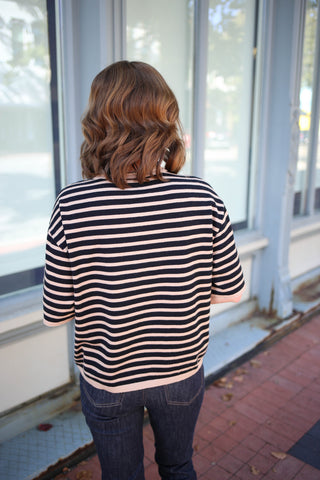 Tan and Black Stripe Short Sleeve Top | Sharon Jodifl