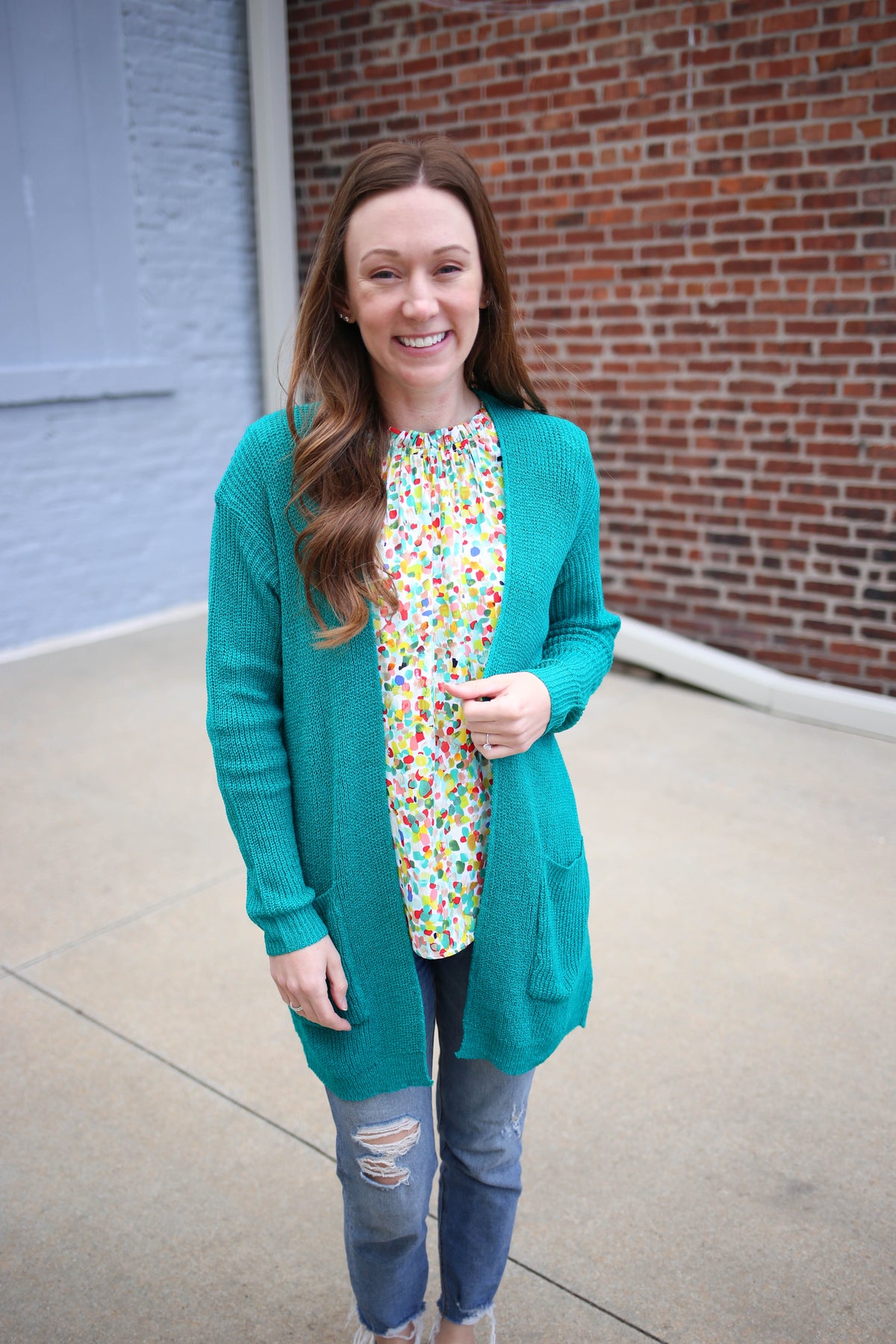 Teal Blue Lightweight Knit Cardigan | Boutique Elise | Tara Staccato