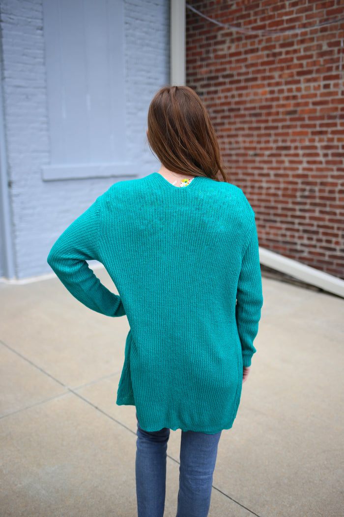 Teal Blue Lightweight Knit Cardigan | Boutique Elise | Tara Staccato