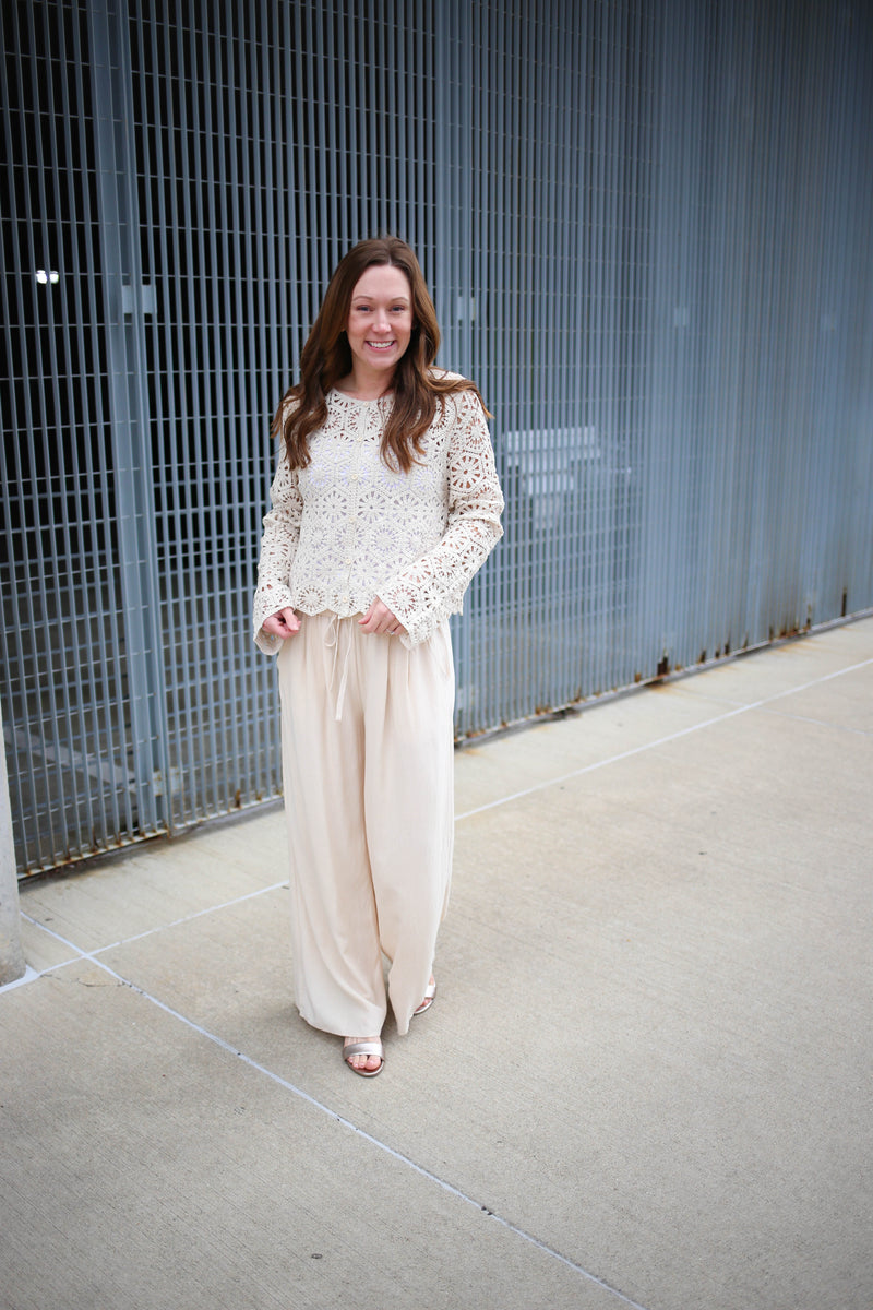 Oatmeal Wide Leg Pants | Boutique Elise | Jaylen heyson