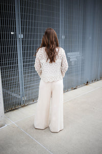 Oatmeal Crochet Detail Long Sleeve Top | Boutique Elise | Shella heyson