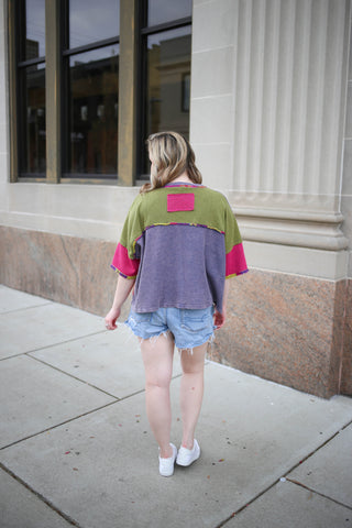 Daisy Patchwork Oversized Short Sleeve Top | Boutique Elise | Delilah oli hali