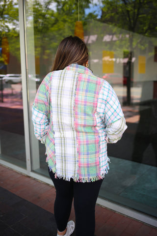 Green and Pink Button-Down Flannel | Boutique Elise | Ashley oli hali