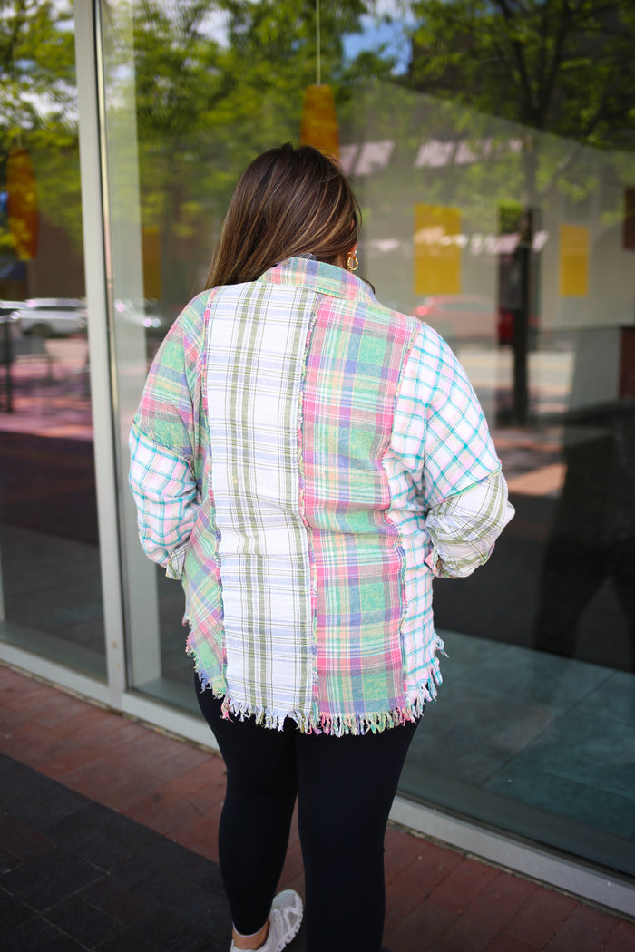 Green and Pink Button-Down Flannel | Boutique Elise | Ashley oli hali