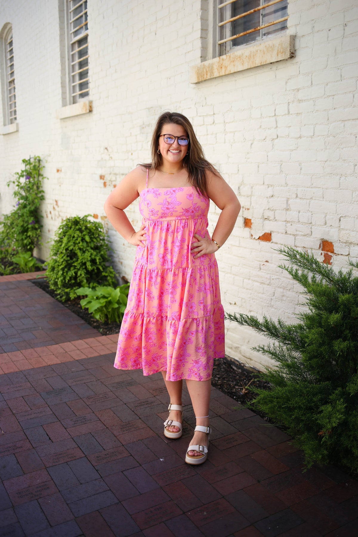 Pink and Peach Floral Print Midi Dress | Boutique Elise | Portia Gilli