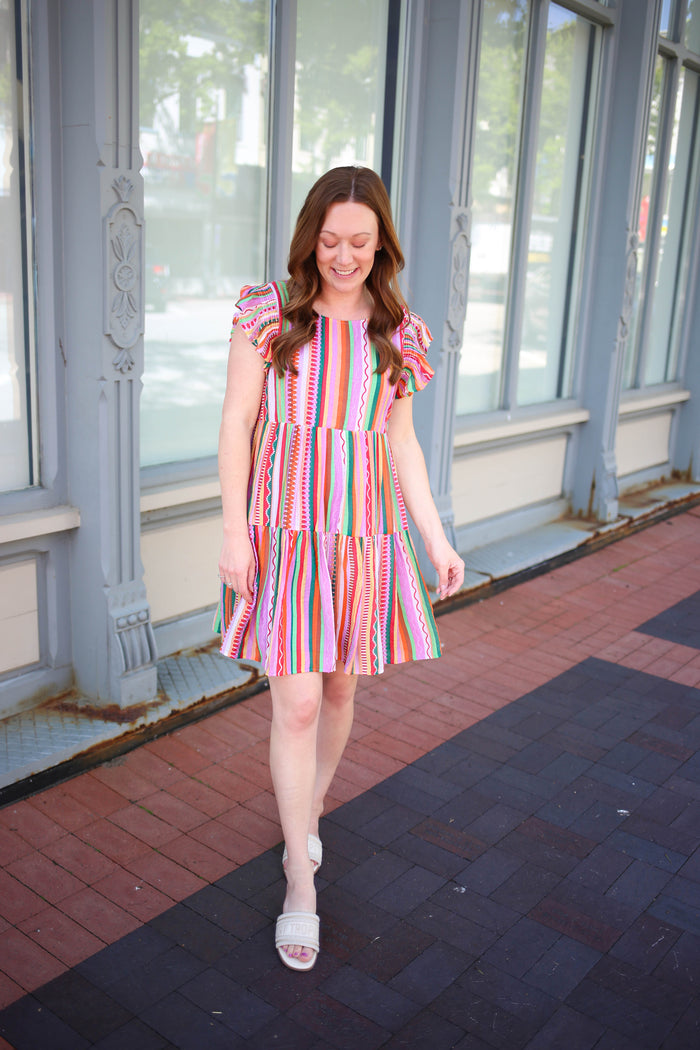 Colorful Stripe Tiered Ruffle Dress | Boutique Elise | Allison Staccato