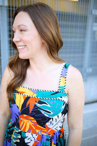 Black and Colorful Print Midi Dress | Boutique Elise | Eloise Entro