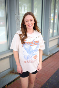 slightly distressed freedom graphic tee