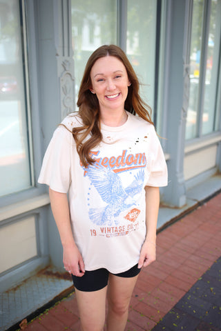 slightly distressed freedom graphic tee