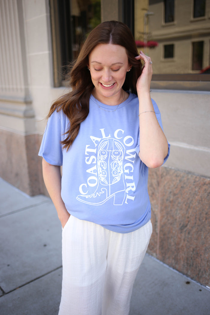 light blue coastal cowgirl short sleeve top