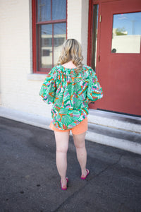 Green Pink and Blue Print Short Sleeve Top | Boutique Elise | Gia Entro