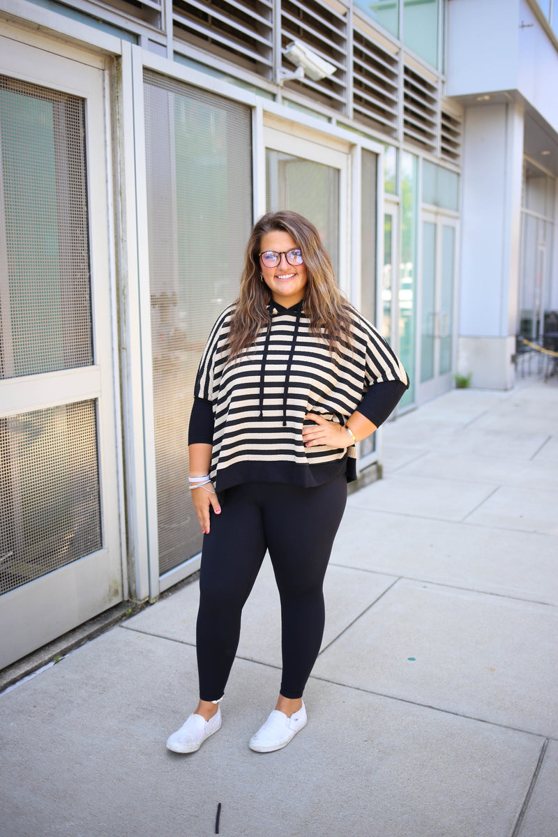 black stripe oversized 3/4 sleeve top