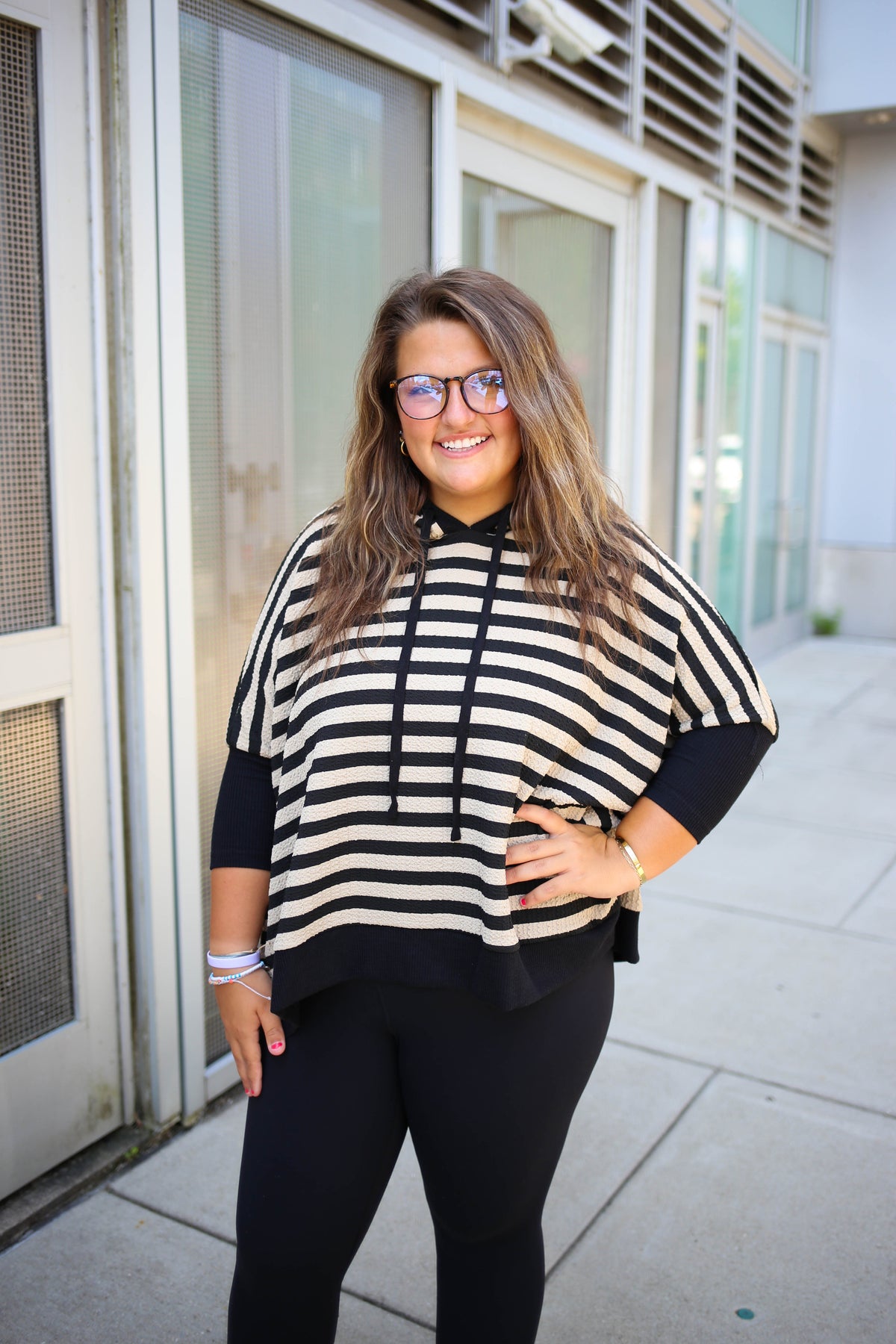 black stripe oversized 3/4 sleeve top